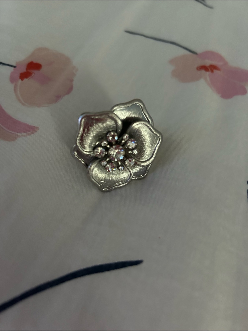 Silver Floral Crystal Center Ring- Women Jewelry